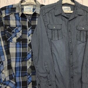 CHALC Mens Plaid Stripe Long Sleeve ButtonUp Shirt XL Large Casual Work Lot of 2